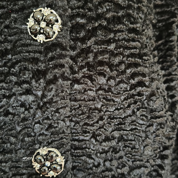 Black waist length jacket in a soft, poodle-like textured fabric. - Picture 3 of 5